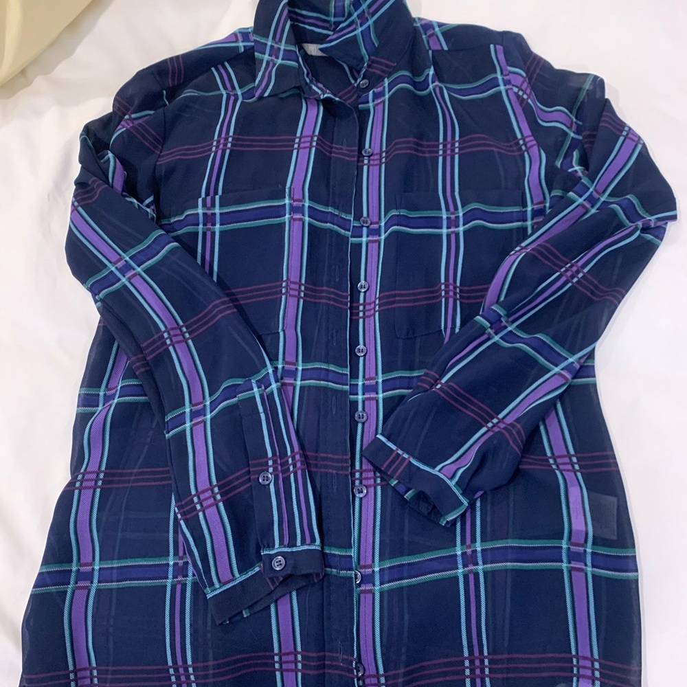 blue transparent blouse with two pockets - Picture 6 of 9